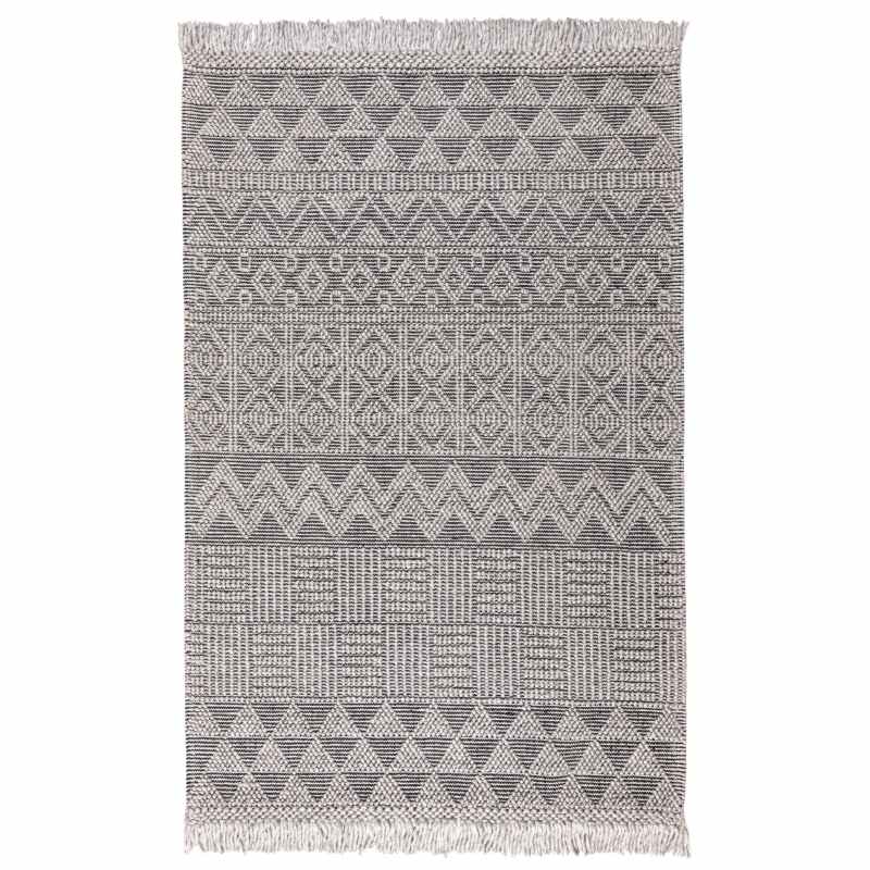 ANYA01 Boho Geometric Zig Zag Rug in Grey Black