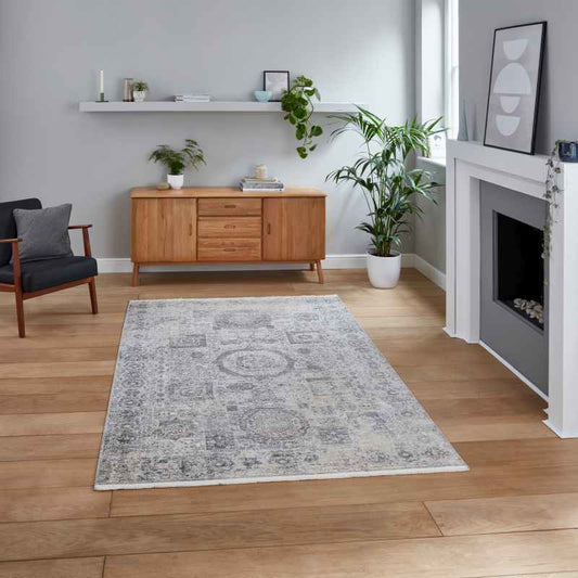 Athena 18599 Traditional Tassel Rugs in Grey
