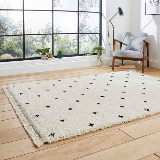 Boho A475 Dotty Rugs in White Black