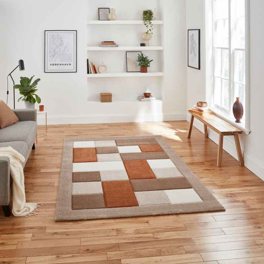Brooklyn Modern Blocks Rugs BRK04 in Beige Terra Orange