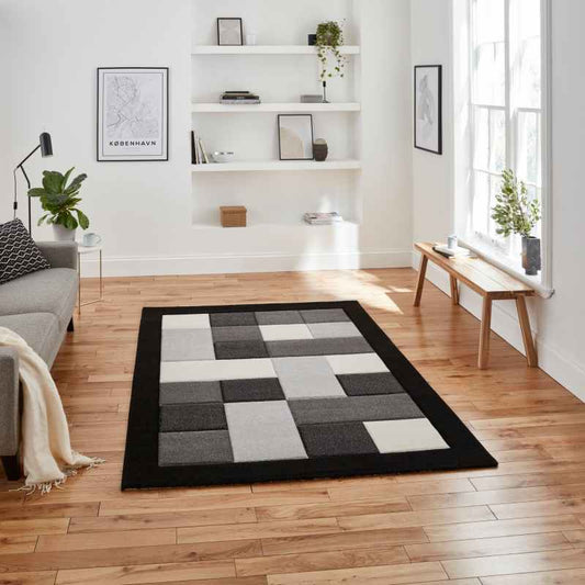 Brooklyn Modern Blocks Rugs BRK04 in Black Grey