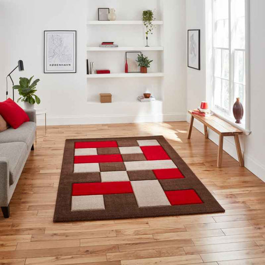 Brooklyn Modern Blocks Rugs BRK04 in Brown Red