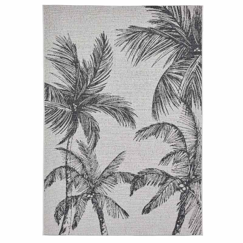 Miami A444 Indoor Outdoor Palm Leaf Rug in Cream Black