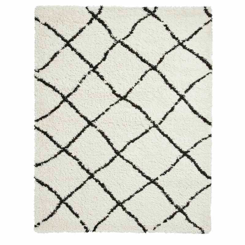 Scandi Berber G257 Shaggy Boho Rugs in White Black