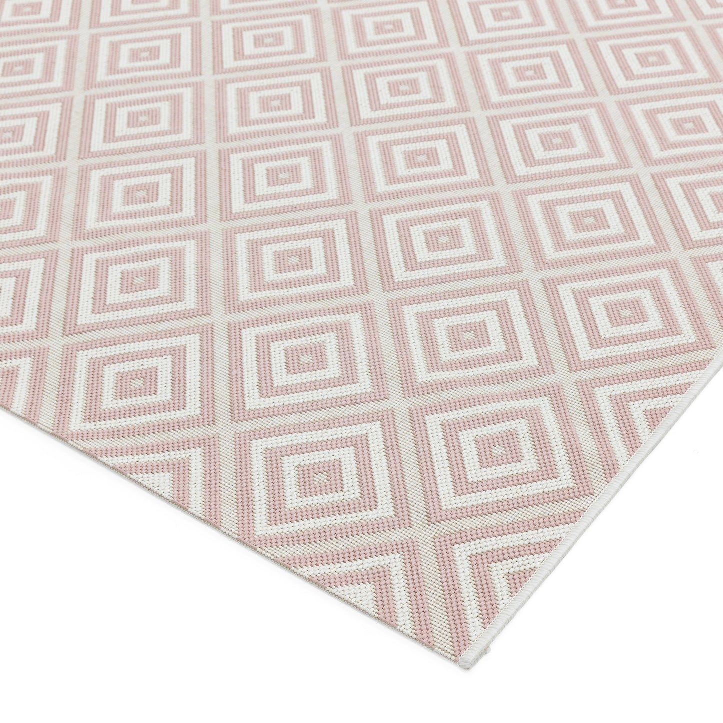 Patio Geo Diamond PAT13 Indoor Outdoor Rugs in Pink White