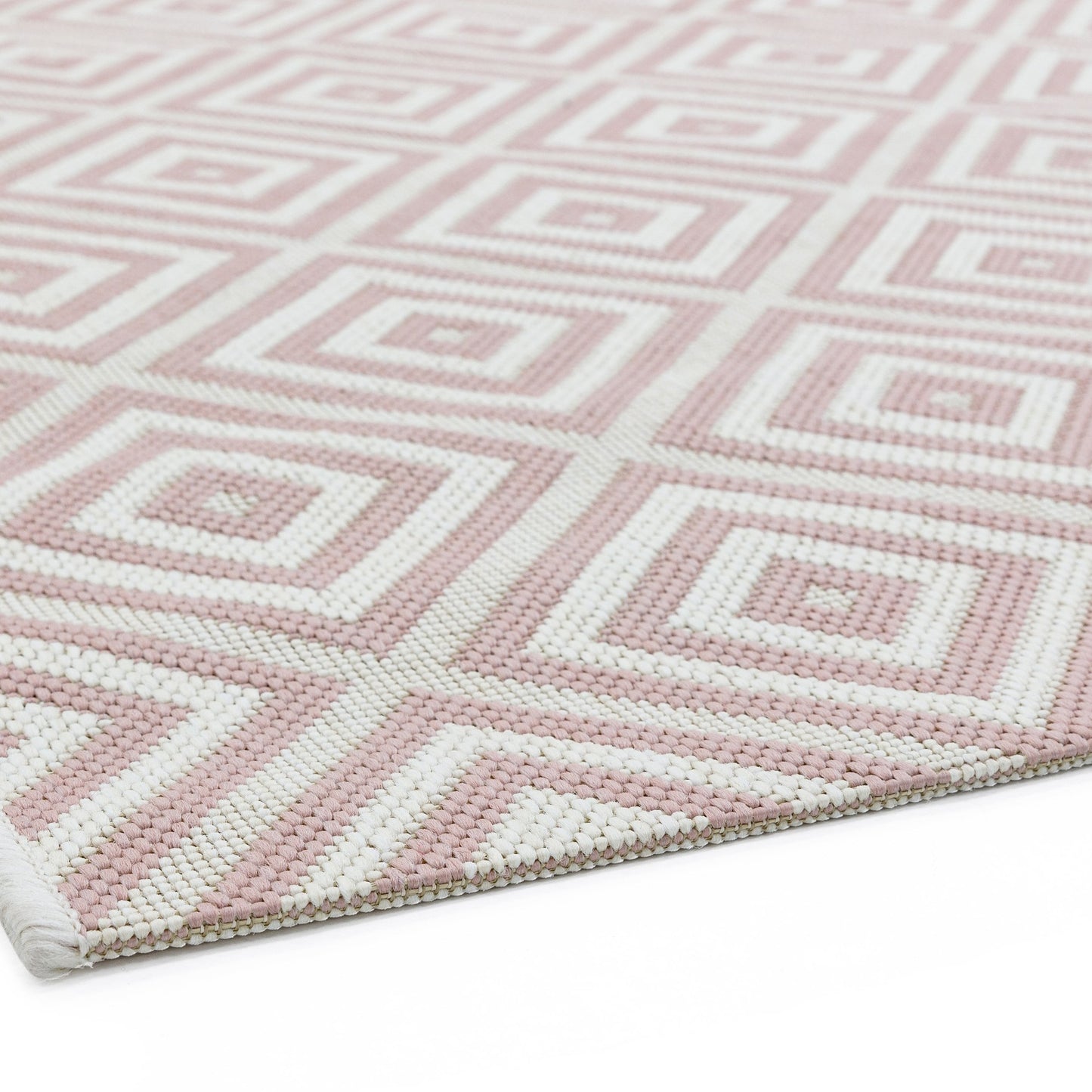 Patio Geo Diamond PAT13 Indoor Outdoor Rugs in Pink White
