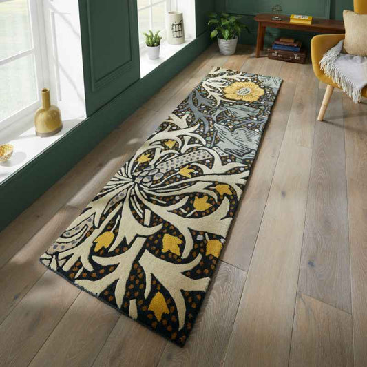 Seaweed Hallway Runner Rugs in 127008 Teal by William Morris