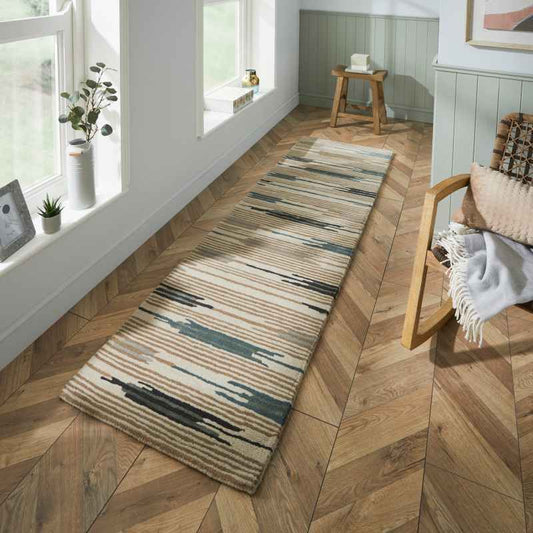 Ishi Striped Runner Rugs 146004 by Sanderson in Slate Charcoal