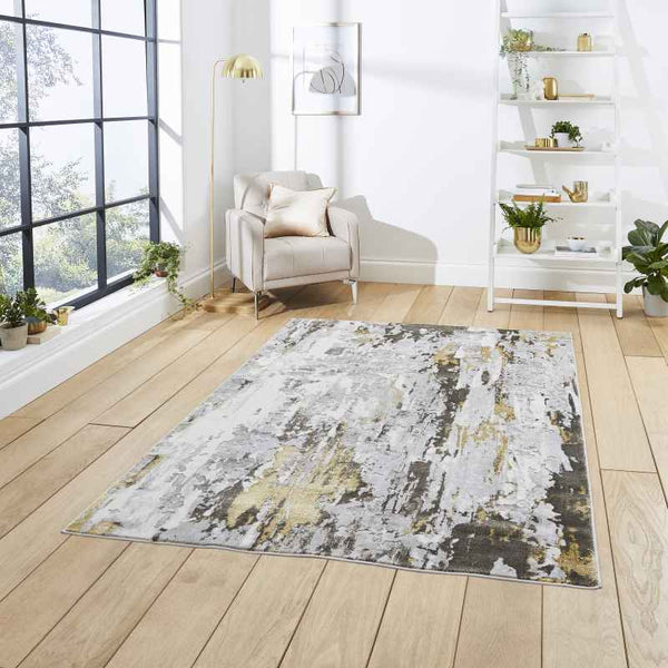 Apollo GR580 Modern Abstract Distressed Rugs in Grey Gold – The Rug Seller