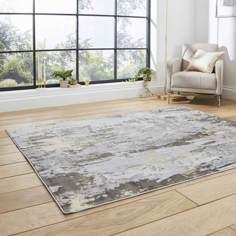 Apollo GR580 Modern Abstract Distressed Rugs in Grey Gold