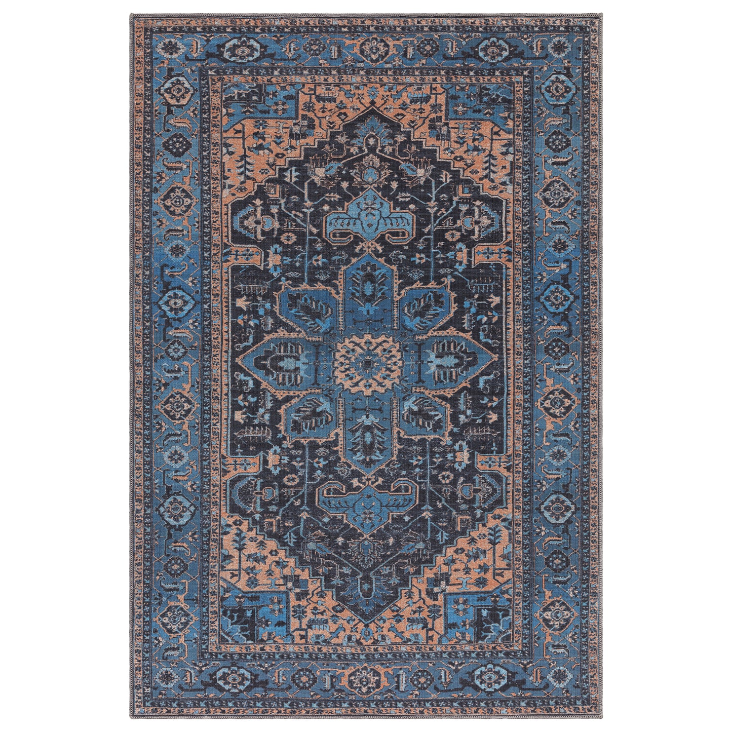 Kaya Niki KY14 Traditional Persian Floral Rugs in Orange Blue
