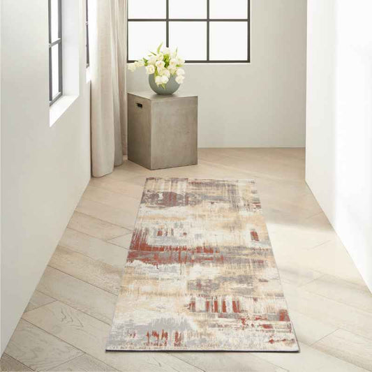 CK005 Enchanting ECH02 Runner Rug by Calvin Klein in Grey Rust Orange