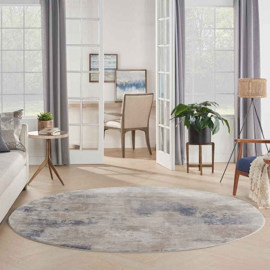 Rustic Textures RUS02 Abstract Circle Rugs in Beige Grey