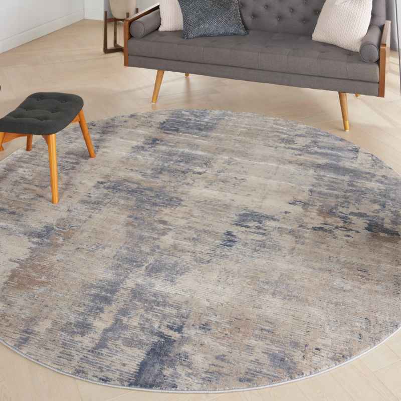 Rustic Textures RUS05 Abstract Circle Rugs in Beige Grey