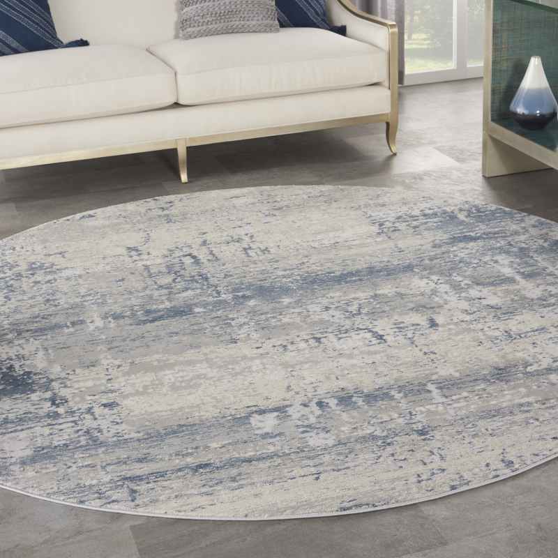 Rustic Textures RUS10 Abstract Circle Rugs in Ivory Blue