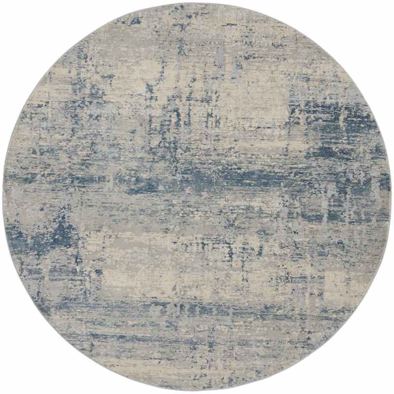Rustic Textures RUS10 Abstract Circle Rugs in Ivory Blue