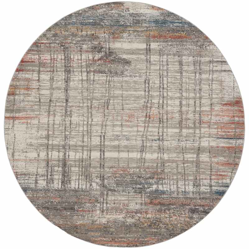 Rustic Textures RUS12 Abstract Circle Rugs in Grey Multi