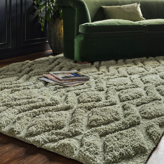 Harrison Soft Boho Shaggy Rugs in Sage Green