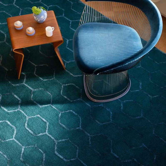 Gio Geometric Wool Rugs 39107 by Wedgwood in Teal Green