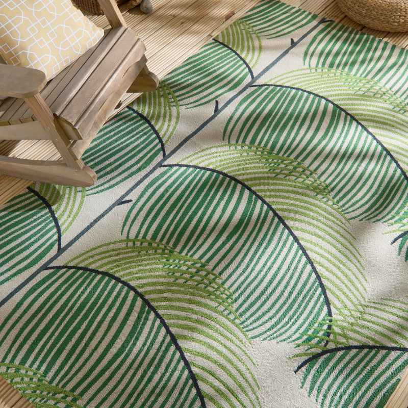 Manila Leaf Indoor Outdoor Rugs 446107 by Sanderson in Botanical Green