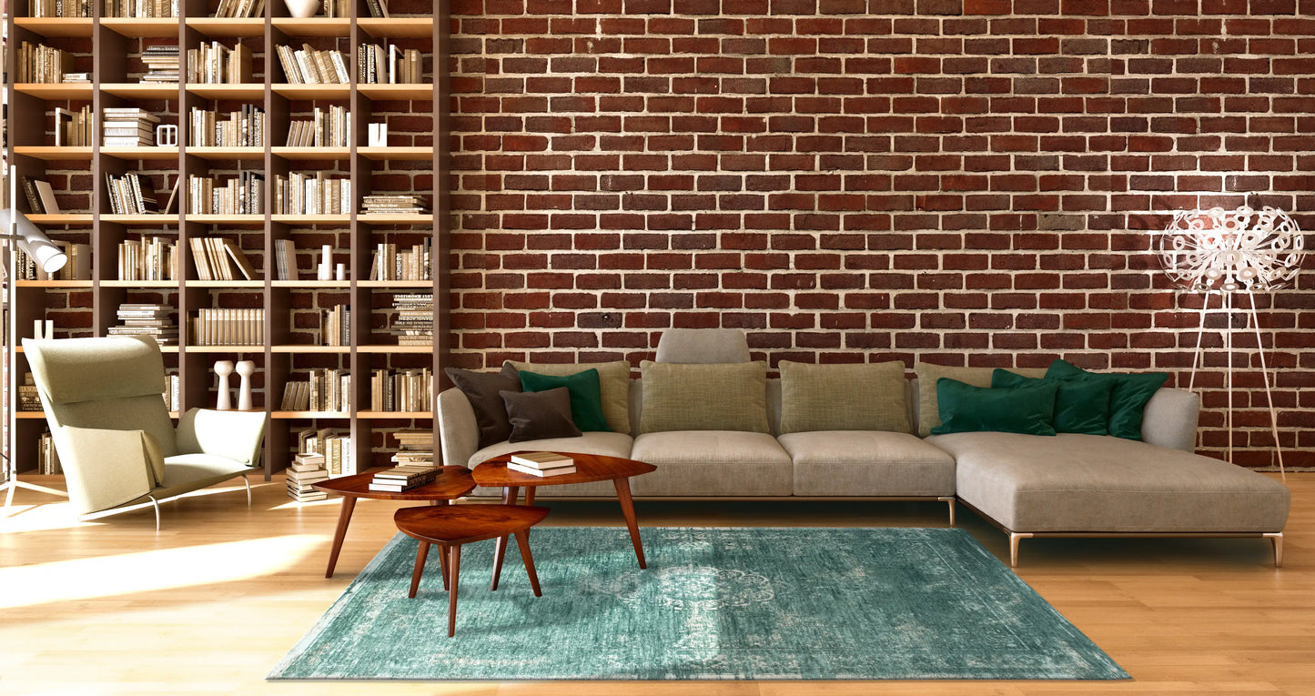 Louis de Poortere fading world jade Green Living Room Flat Weave Rug.