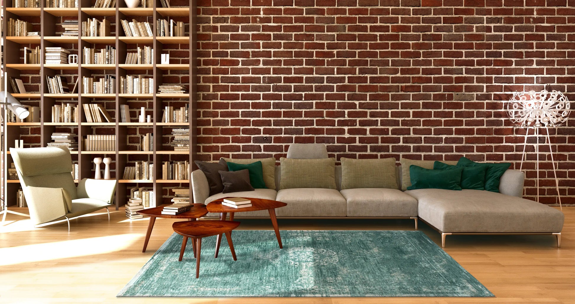 Louis de Poortere fading world jade Green Living Room Flat Weave Rug.