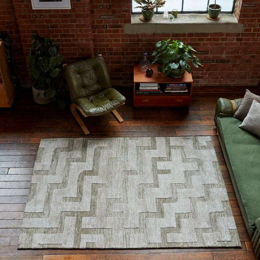 Mason Maze Modern Geometric Rugs in Sage Green Cream