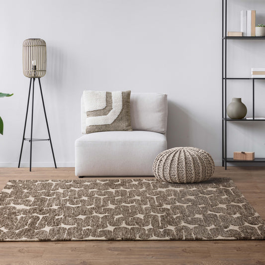 Mason Wave Modern Geometric Rugs in Brown Cream White