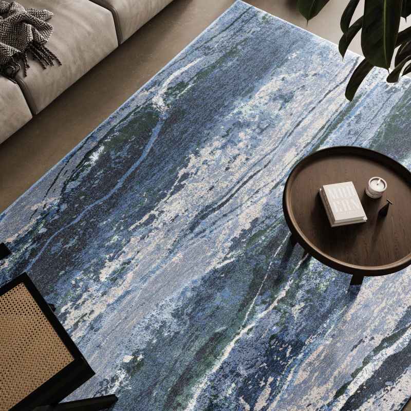 Quartz Modern Abstract Textured Rugs 83002 4272 in Navy Blue