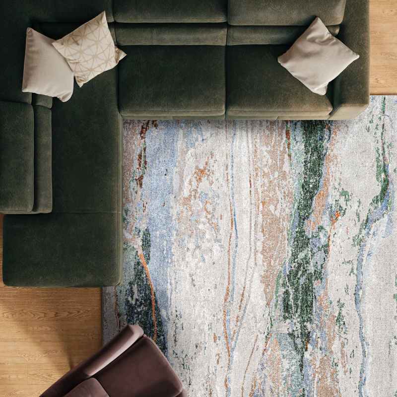 Quartz Modern Abstract Textured Rugs 83002 9262 in Grey Blue