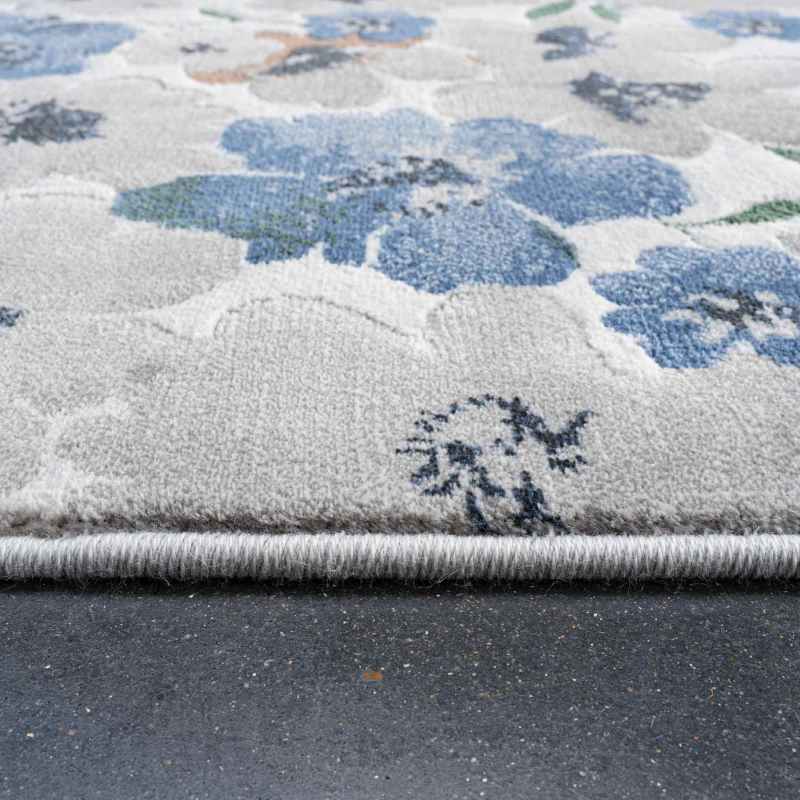 Quartz Modern Floral Textured Rugs 83031 9262 in Grey Blue