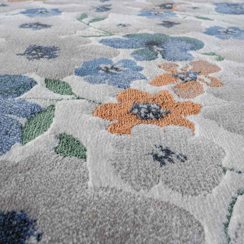 Quartz Modern Floral Textured Rugs 83031 9262 in Grey Blue