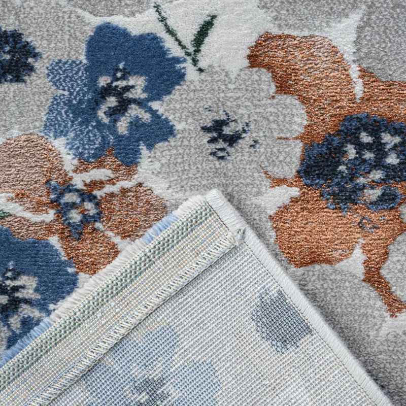 Quartz Modern Floral Textured Rugs 83031 9262 in Grey Blue