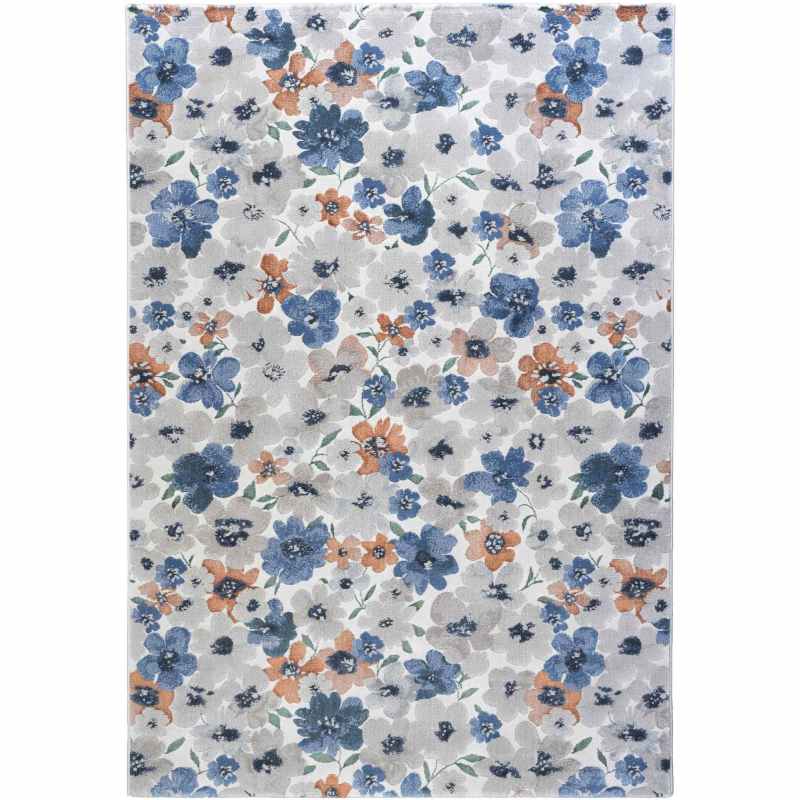 Quartz Modern Floral Textured Rugs 83031 9262 in Grey Blue