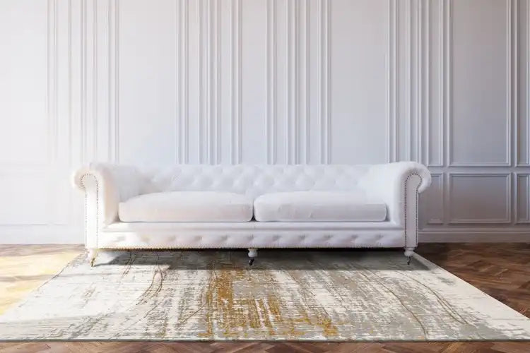 Louis de Poortere mad men columbus gold 8419 Grey Living Room Flat Weave Rug.