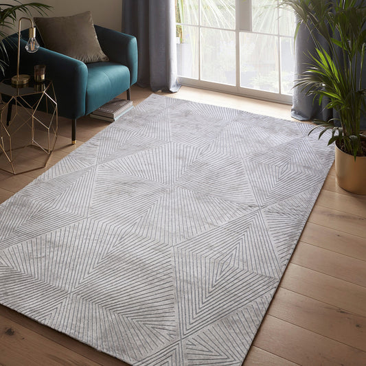 Blaize Geometric Rug by Clarke & Clarke in Silver Grey