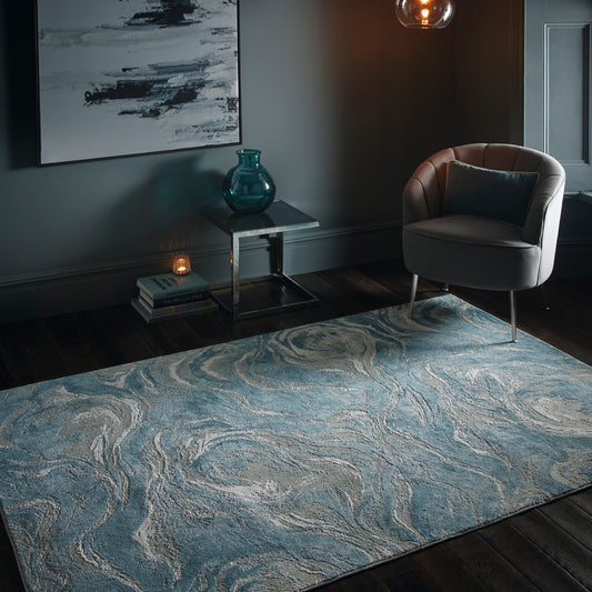 Lavico Swirling Marble Rug by Clarke & Clarke in Mineral Blue