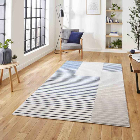 Apollo 2681 Modern Geometric Block Rugs in Grey Navy