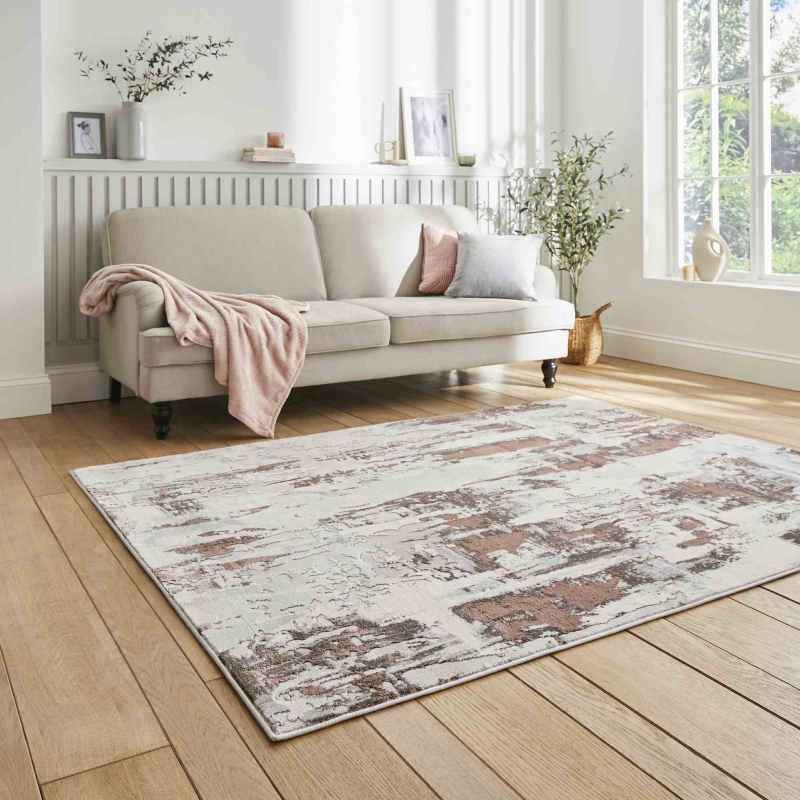 Apollo GR579 Modern Abstract Distressed Rugs in Grey Rose Pink