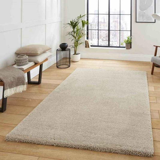 Deluxe Modern Plain Shaggy Rugs in Beige