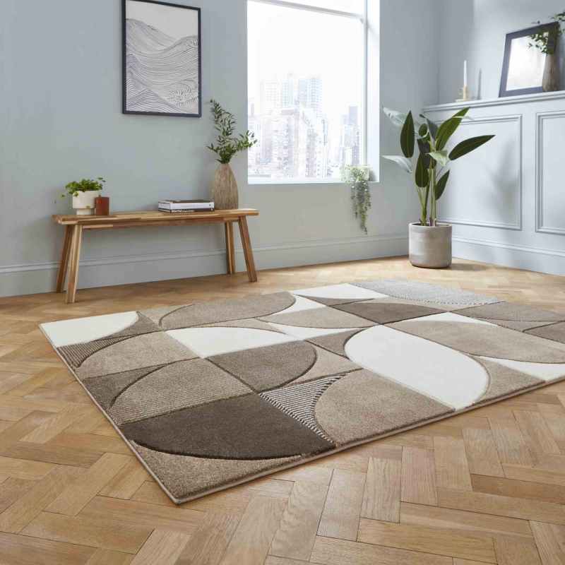 Matrix MT63 Modern Geometric Rugs in Beige Brown