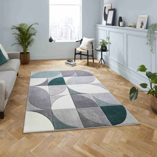 Matrix MT63 Modern Geometric Rugs in Grey Green