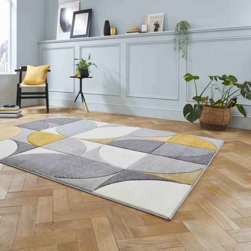 Matrix MT63 Modern Geometric Rugs in Grey Yellow