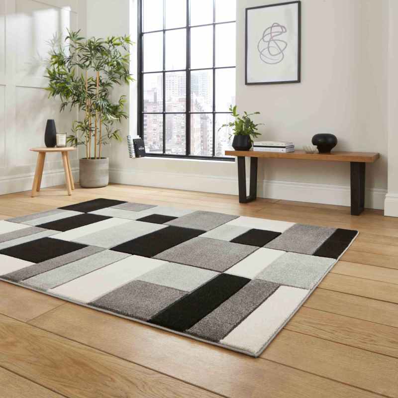 Matrix MT61 Modern Geometric Rugs in Grey Black