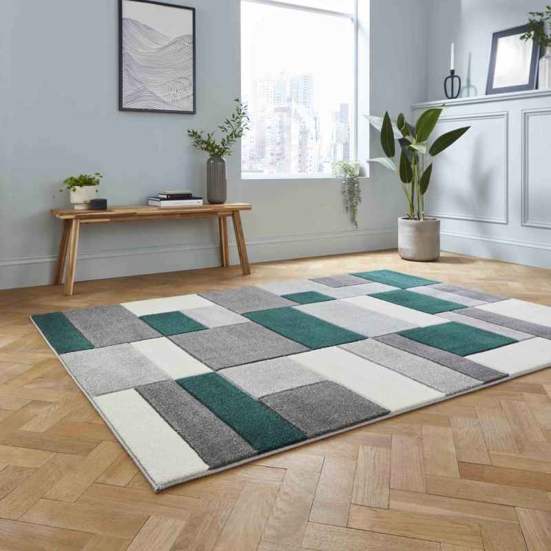Matrix MT61 Modern Geometric Rugs in Grey Green