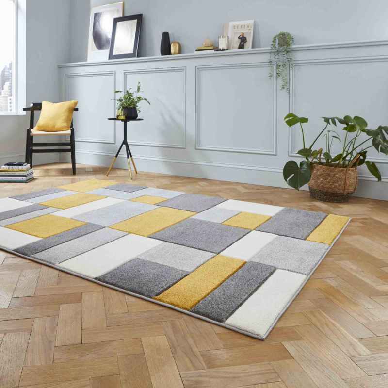 Matrix MT61 Modern Geometric Rugs in Grey Yellow