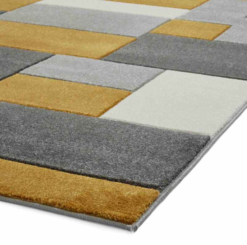 Matrix MT61 Modern Geometric Rugs in Grey Yellow