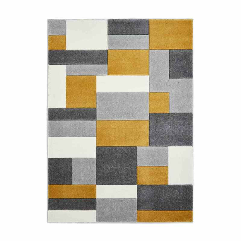 Matrix MT61 Modern Geometric Rugs in Grey Yellow