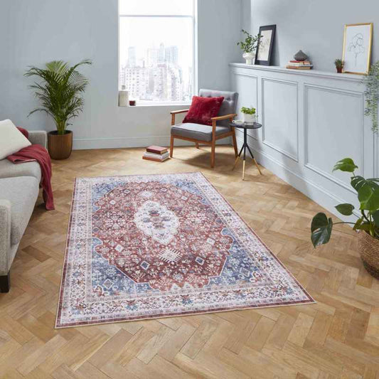 Tabriz H1156 Traditional Distressed Medallion Rugs in Red
