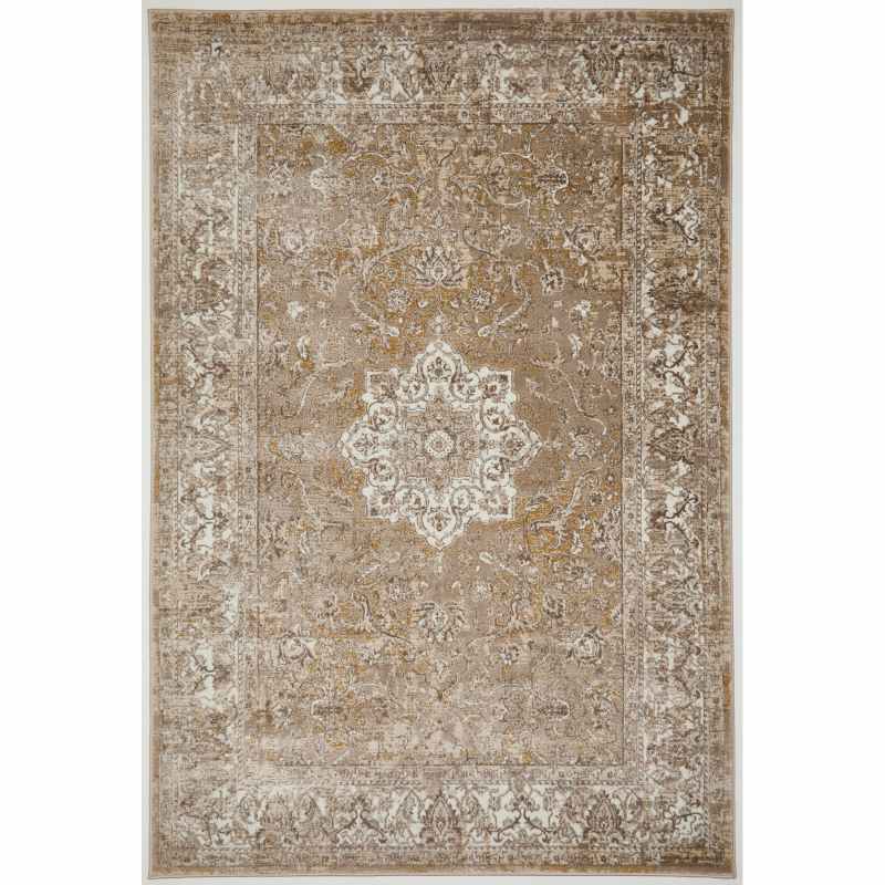 Vintage 865AC Traditional Border Medallion Rugs in Ochre Yellow